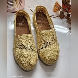TOMS Yellow Crochet Flats